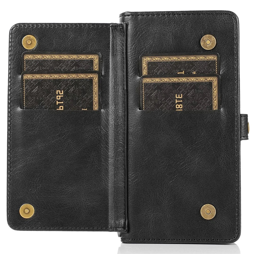 For iPhone 15 Plus Cell Phone Case Detachable 2-in-1 Wallet Leather Cover with Strap - Black - 4