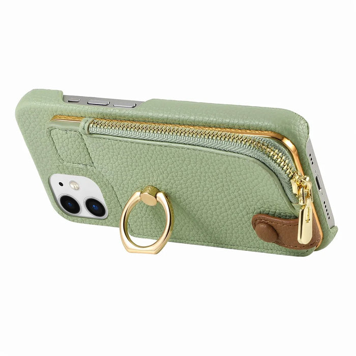 Y3 for iPhone 11 Phone Case Wallet Pouch with Card Slots Ring Holder - Mint Green - 2