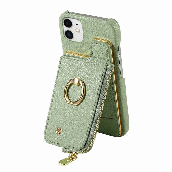 Y3 for iPhone 11 Phone Case Wallet Pouch with Card Slots Ring Holder - Mint Green - 3