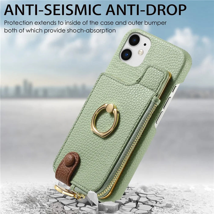 Y3 for iPhone 11 Phone Case Wallet Pouch with Card Slots Ring Holder - Mint Green - 4