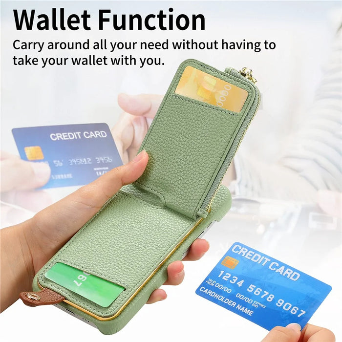 Y3 for iPhone 11 Phone Case Wallet Pouch with Card Slots Ring Holder - Mint Green - 6