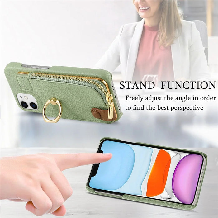 Y3 for iPhone 11 Phone Case Wallet Pouch with Card Slots Ring Holder - Mint Green - 7