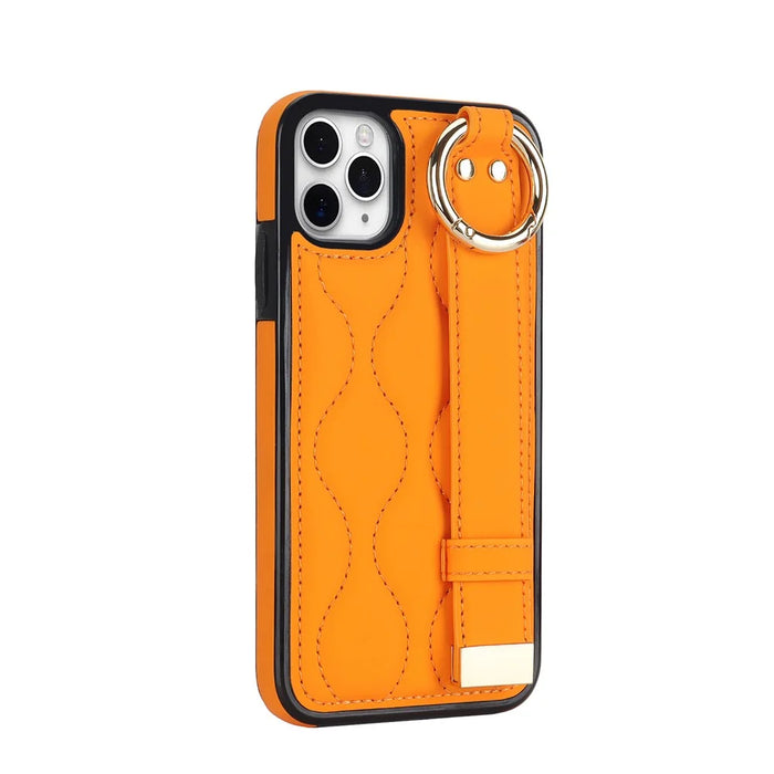 For iPhone 11 Pro Max Case Wave Pattern Wristband Kickstand PU+TPU Phone Cover - Orange - 3
