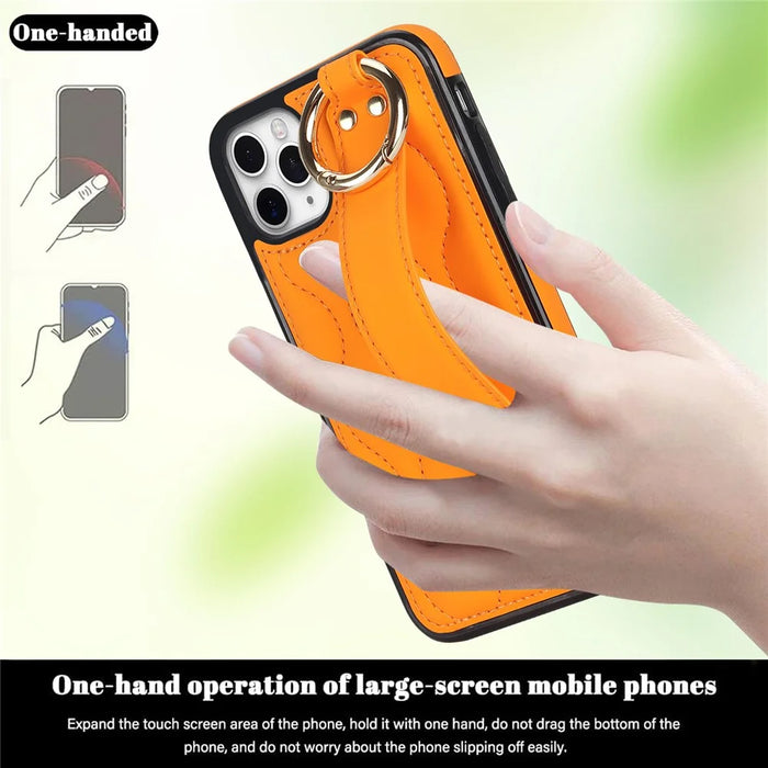 For iPhone 11 Pro Max Case Wave Pattern Wristband Kickstand PU+TPU Phone Cover - Orange - 4
