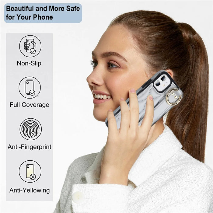 For iPhone 11 Case Wristband Kickstand Wave Pattern Anti-drop PU+TPU Phone Cover - Silver - 6