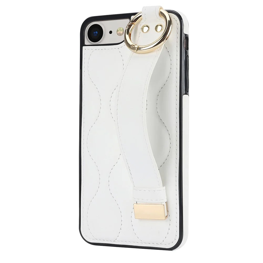 For iPhone 7 / 8 / SE (2020) / SE (2022) Cell Phone Case with Wristband Wave Pattern PU+TPU Cover - White - 2