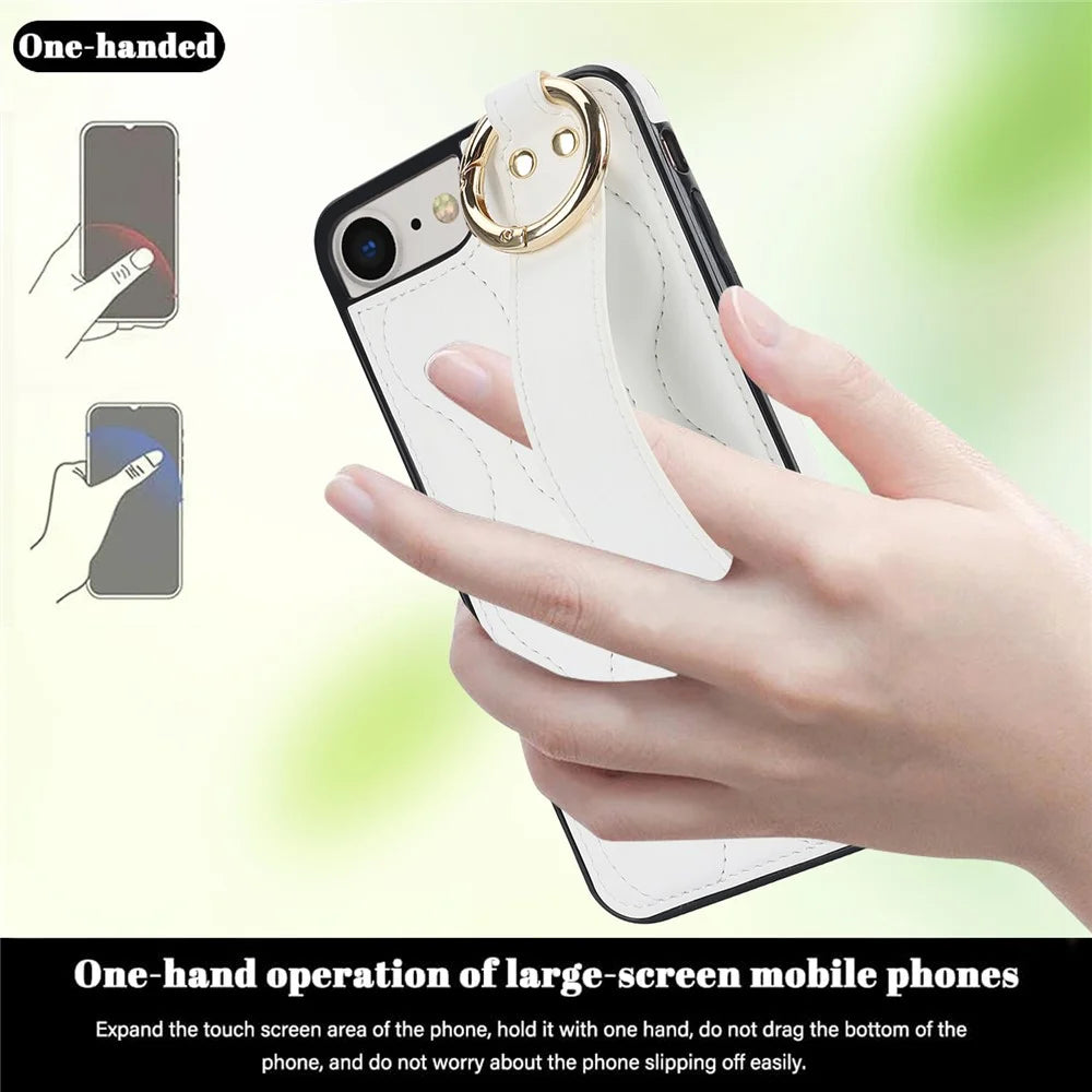 For iPhone 7 / 8 / SE (2020) / SE (2022) Cell Phone Case with Wristband Wave Pattern PU+TPU Cover - White - 4