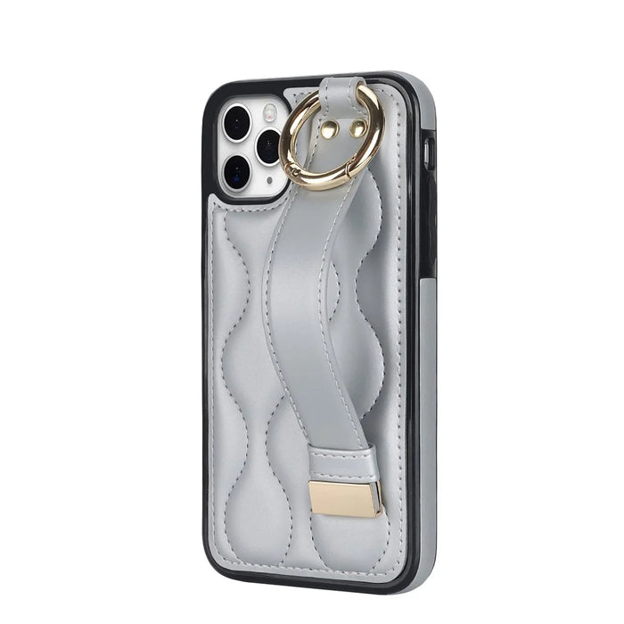 For iPhone 11 Pro Wave Pattern Cell Phone Case PU+TPU Wristband Cover - Silver - 3