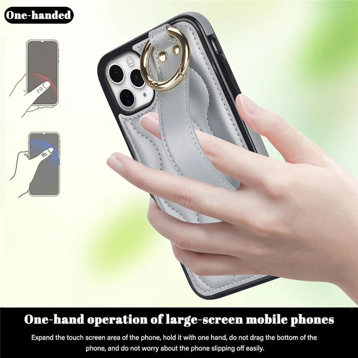 For iPhone 11 Pro Wave Pattern Cell Phone Case PU+TPU Wristband Cover - Silver - 4