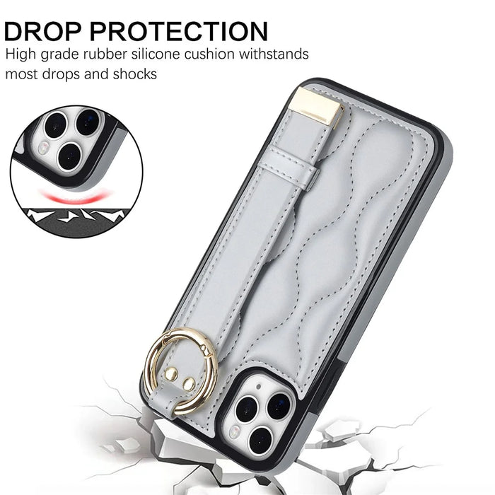 For iPhone 11 Pro Wave Pattern Cell Phone Case PU+TPU Wristband Cover - Silver - 5