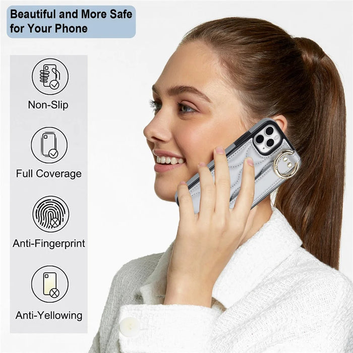 For iPhone 11 Pro Wave Pattern Cell Phone Case PU+TPU Wristband Cover - Silver - 6