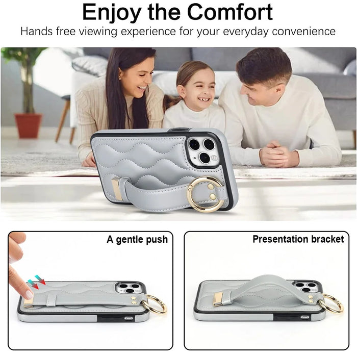 For iPhone 11 Pro Wave Pattern Cell Phone Case PU+TPU Wristband Cover - Silver - 7