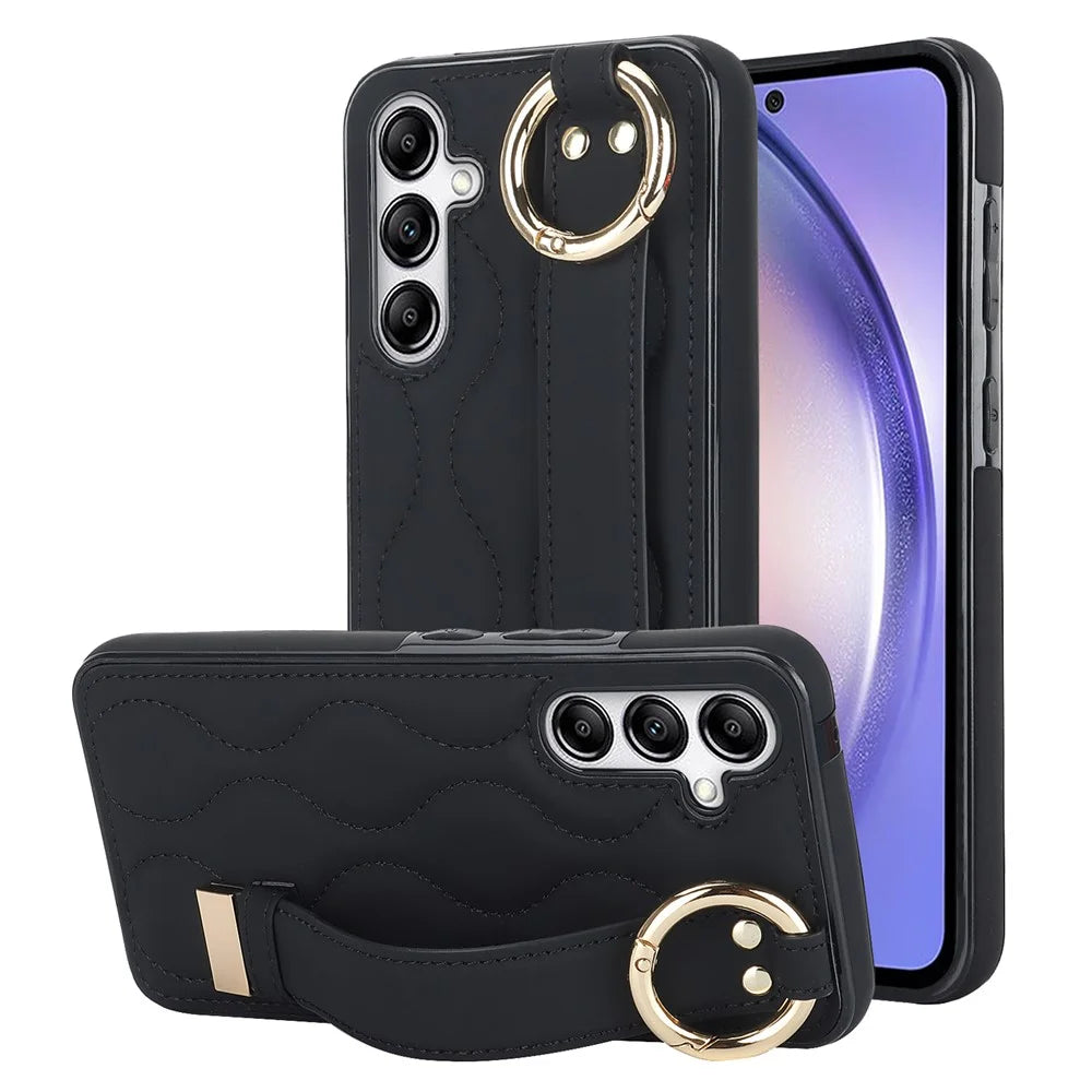 For Samsung Galaxy S24+ Cell Phone Case PU Leather+TPU Cover with Wristband - Black - 1