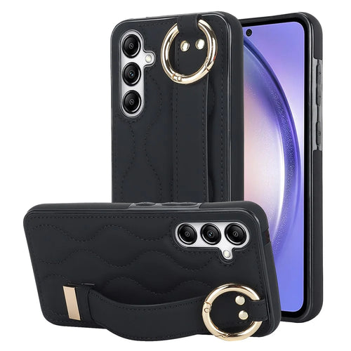 For Samsung Galaxy S24+ Cell Phone Case PU Leather+TPU Cover with Wristband - Black - 1