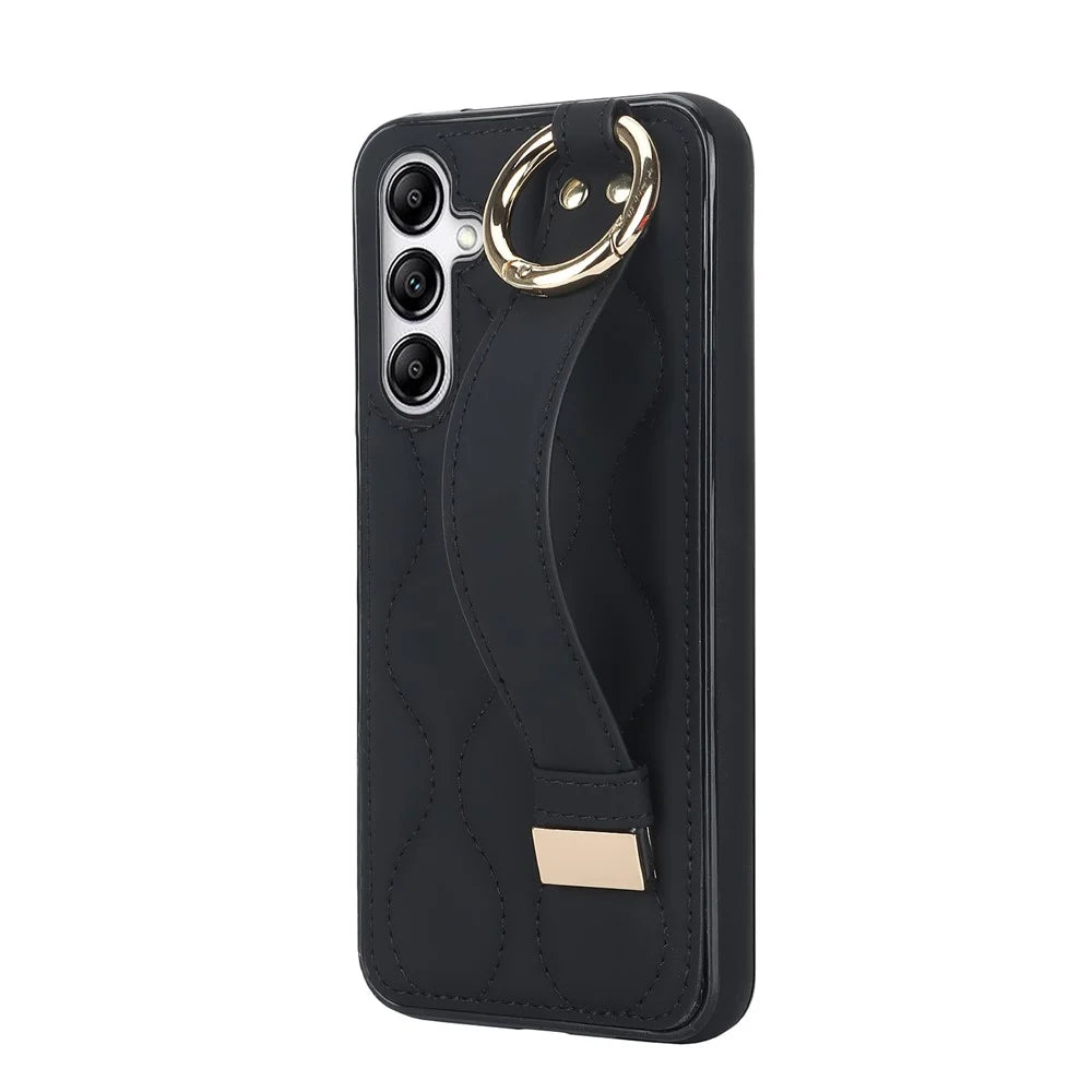 For Samsung Galaxy S24+ Cell Phone Case PU Leather+TPU Cover with Wristband - Black - 3
