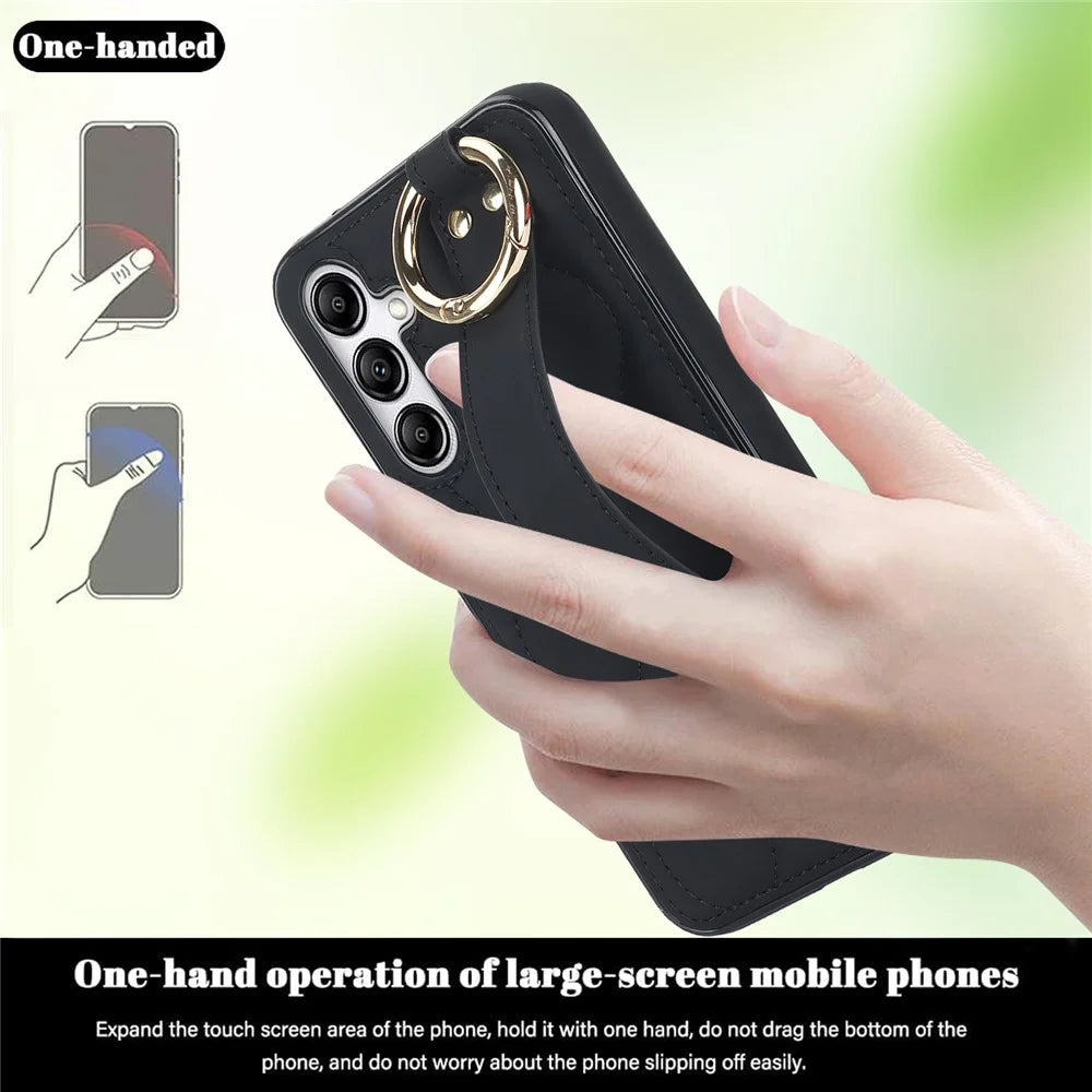 For Samsung Galaxy S24+ Cell Phone Case PU Leather+TPU Cover with Wristband - Black - 4