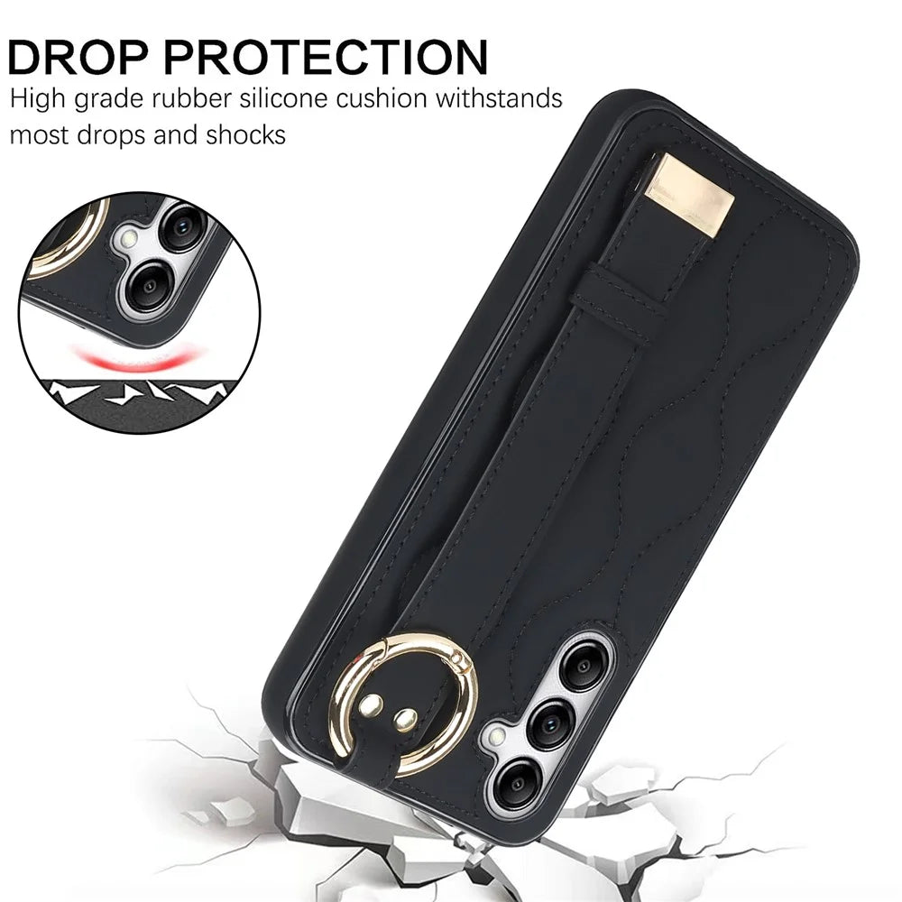For Samsung Galaxy S24+ Cell Phone Case PU Leather+TPU Cover with Wristband - Black - 5
