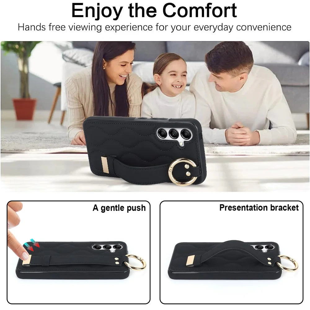 For Samsung Galaxy S24+ Cell Phone Case PU Leather+TPU Cover with Wristband - Black - 7