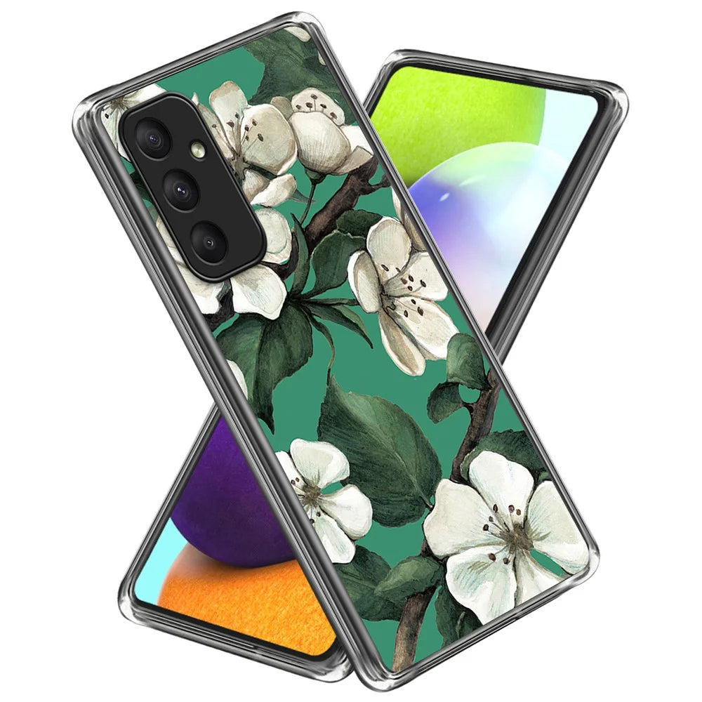 For Samsung Galaxy A55 5G Pattern Print TPU Case Mobile Phone Cover - White Flowers - 1