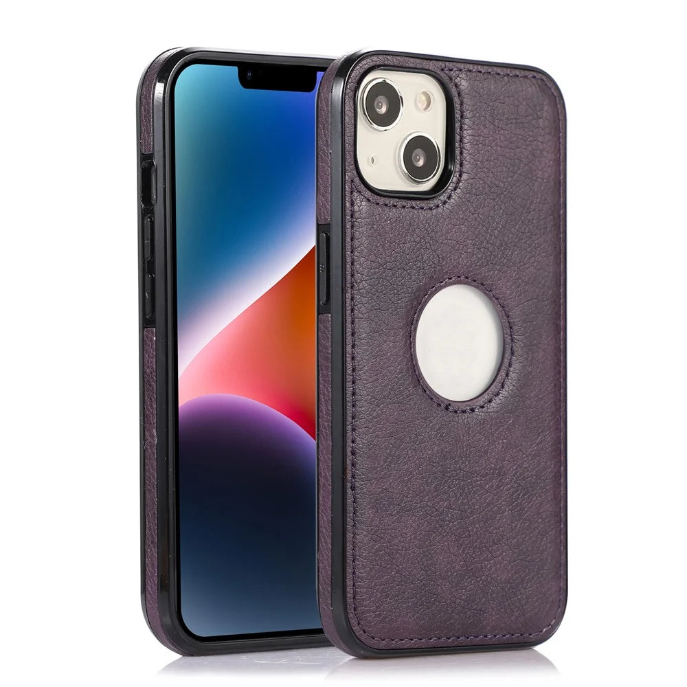 For iPhone 14 Plus Cell Phone Case TPU+PU Leather Shockproof Back Cover with Logo View Design - Purple - 1
