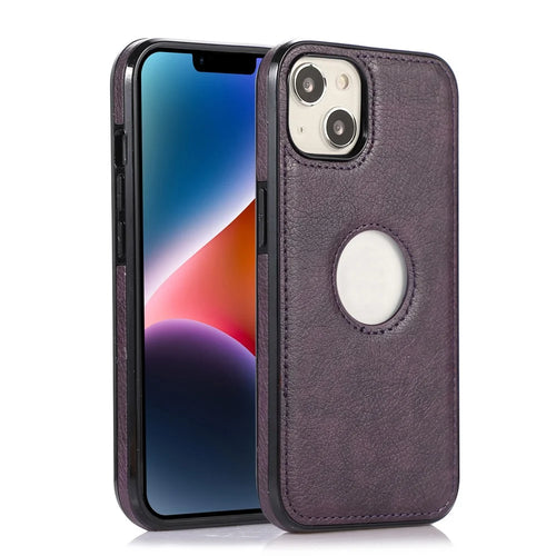 For iPhone 14 Plus Cell Phone Case TPU+PU Leather Shockproof Back Cover with Logo View Design - Purple - 1