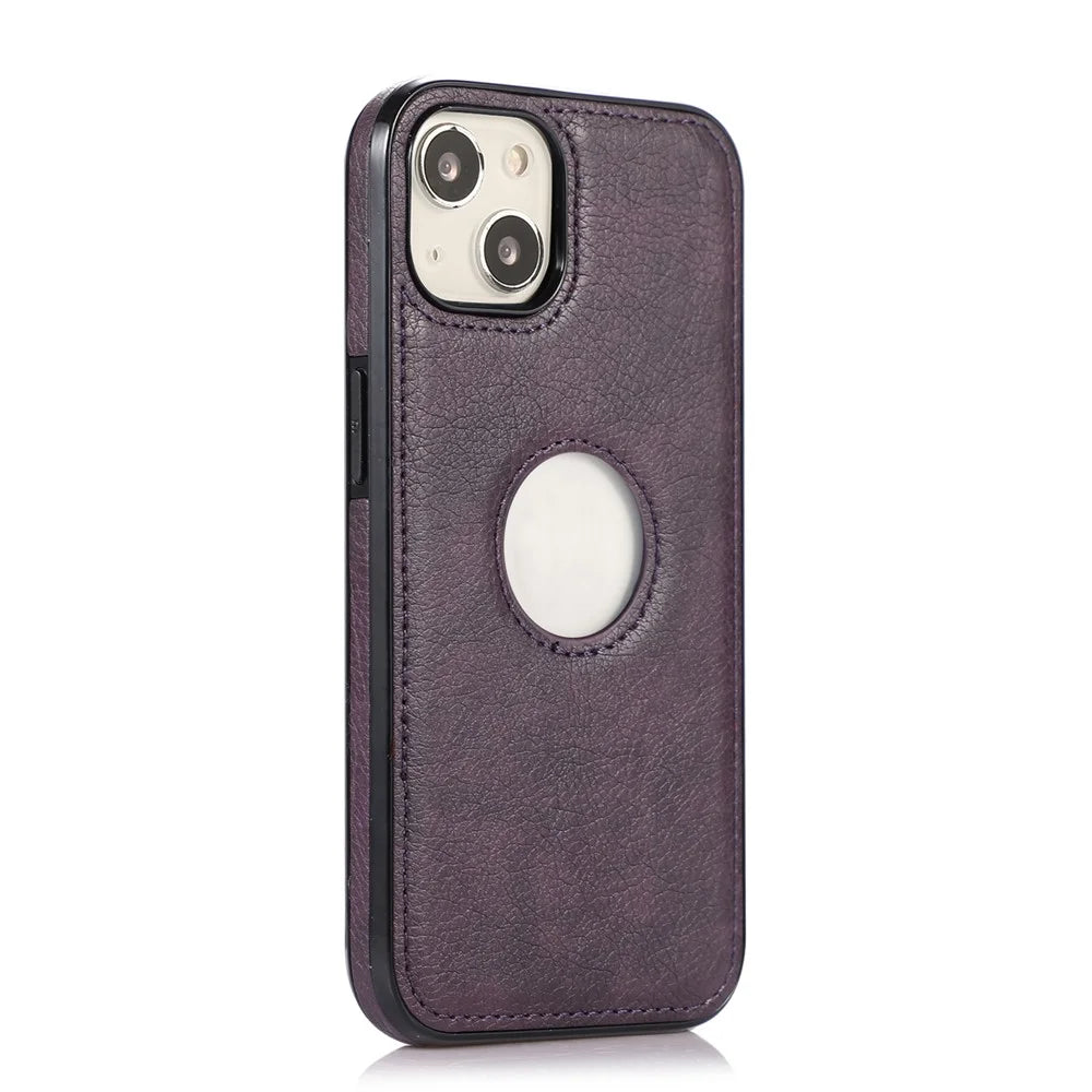 For iPhone 14 Plus Cell Phone Case TPU+PU Leather Shockproof Back Cover with Logo View Design - Purple - 2