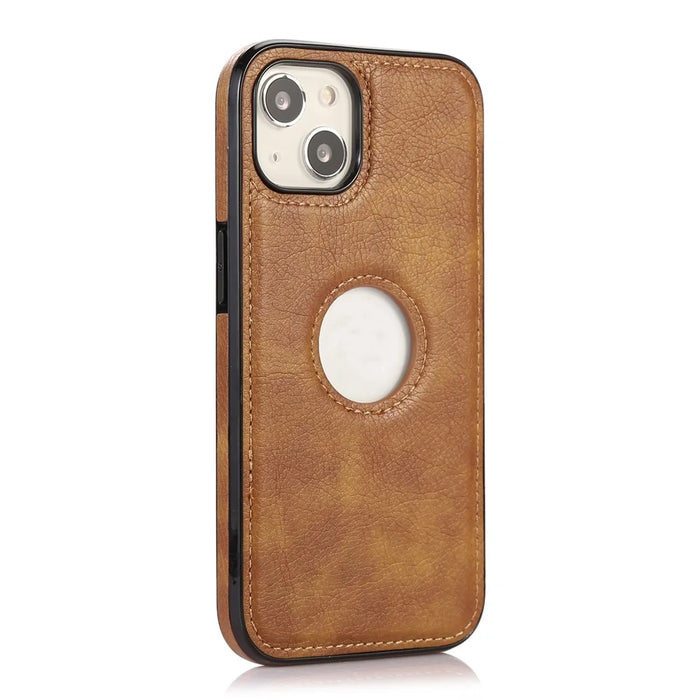 For iPhone 13 6.1 inch Cell Phone Case Logo View Design TPU+PU Leather Shockproof Back Cover - Brown - 2