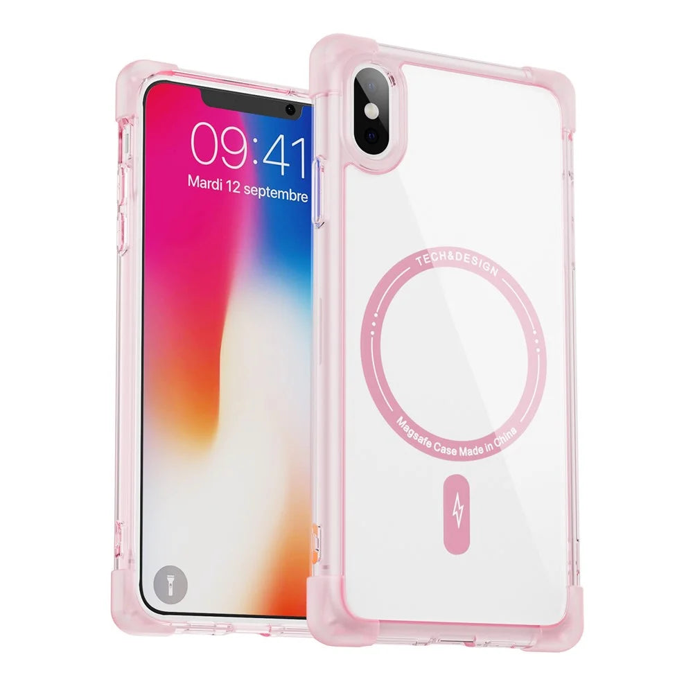 YSM Reinforced Corners Series for iPhone X / XS Clear Case Magnetic Compatible with MagSafe - Transparent Pink - 1