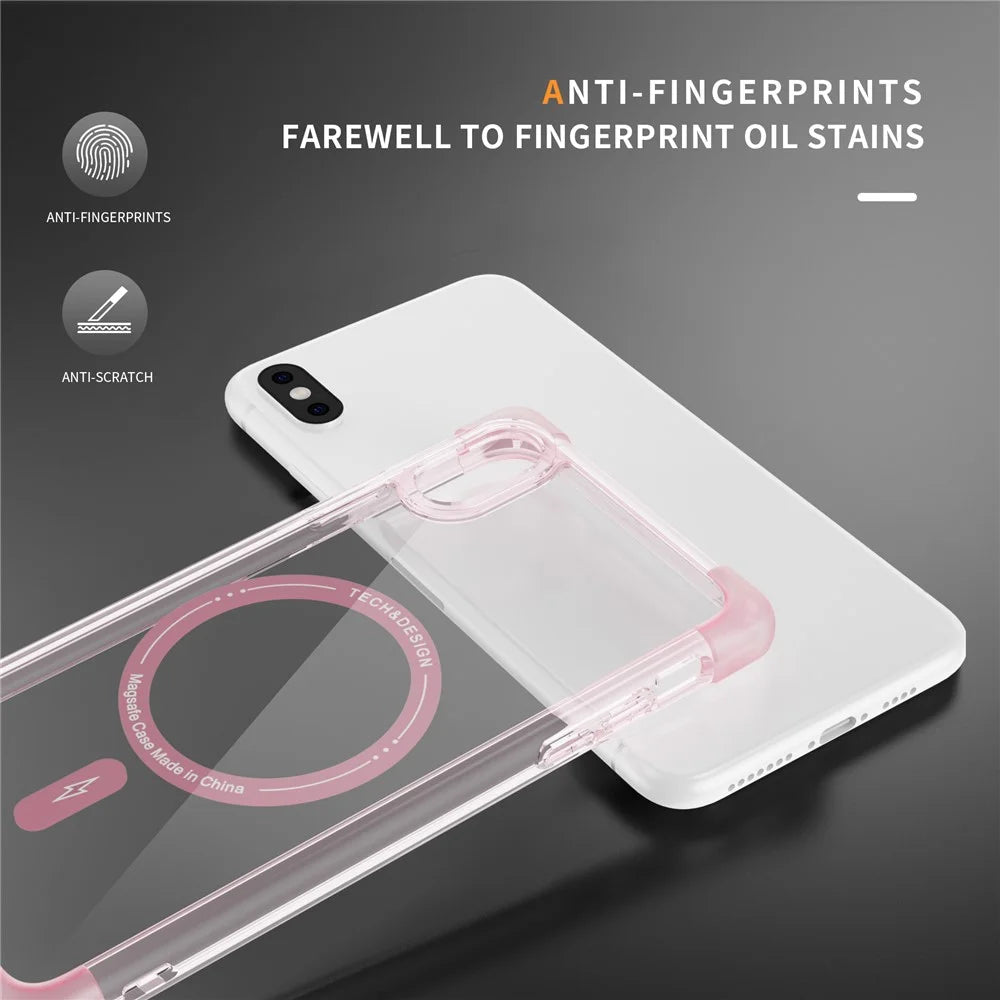 YSM Reinforced Corners Series for iPhone X / XS Clear Case Magnetic Compatible with MagSafe - Transparent Pink - 3