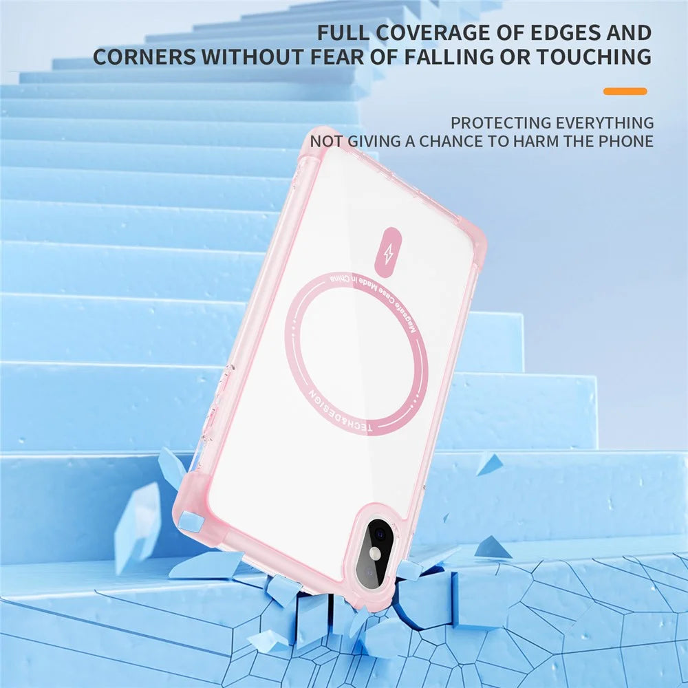 YSM Reinforced Corners Series for iPhone X / XS Clear Case Magnetic Compatible with MagSafe - Transparent Pink - 4