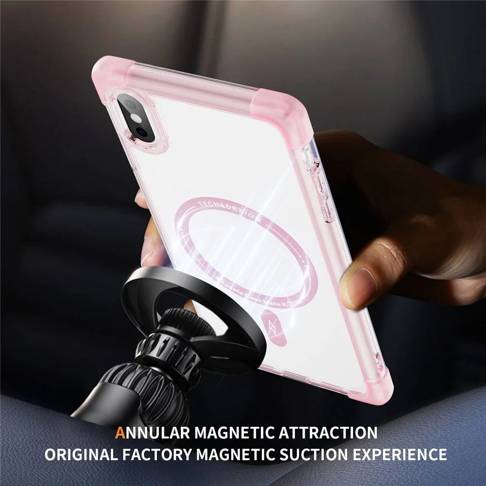 YSM Reinforced Corners Series for iPhone X / XS Clear Case Magnetic Compatible with MagSafe - Transparent Pink - 5
