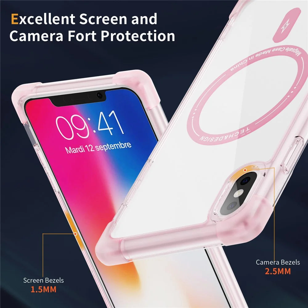 YSM Reinforced Corners Series for iPhone X / XS Clear Case Magnetic Compatible with MagSafe - Transparent Pink - 6