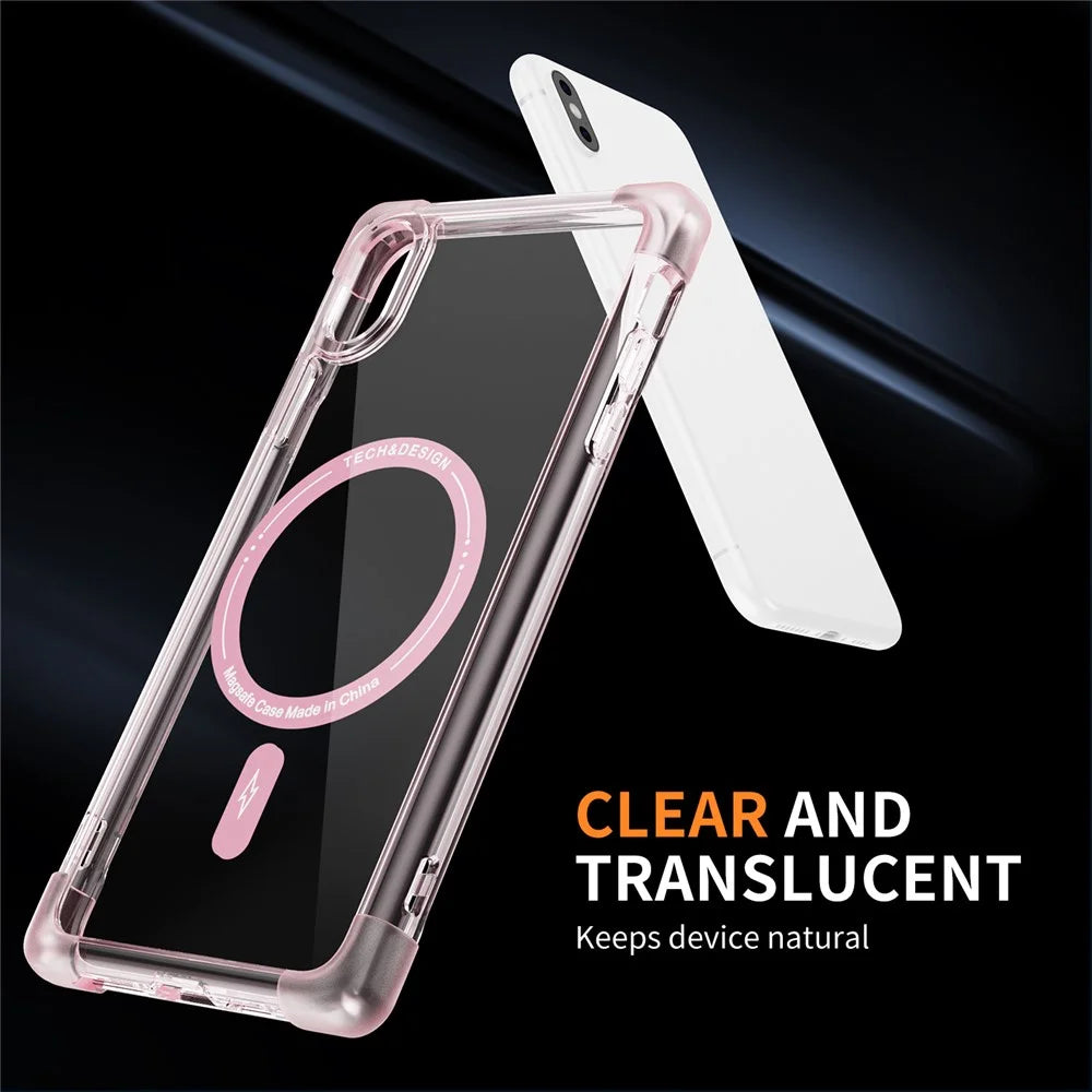 YSM Reinforced Corners Series for iPhone X / XS Clear Case Magnetic Compatible with MagSafe - Transparent Pink - 7