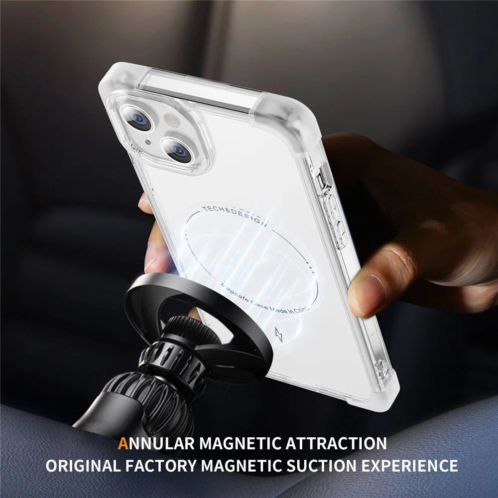 YSM Reinforced Corners Series for iPhone 13 6.1 inch Case Compatible with MagSafe Clear Big Rear Lens Hole Cover - Transparent White - 3
