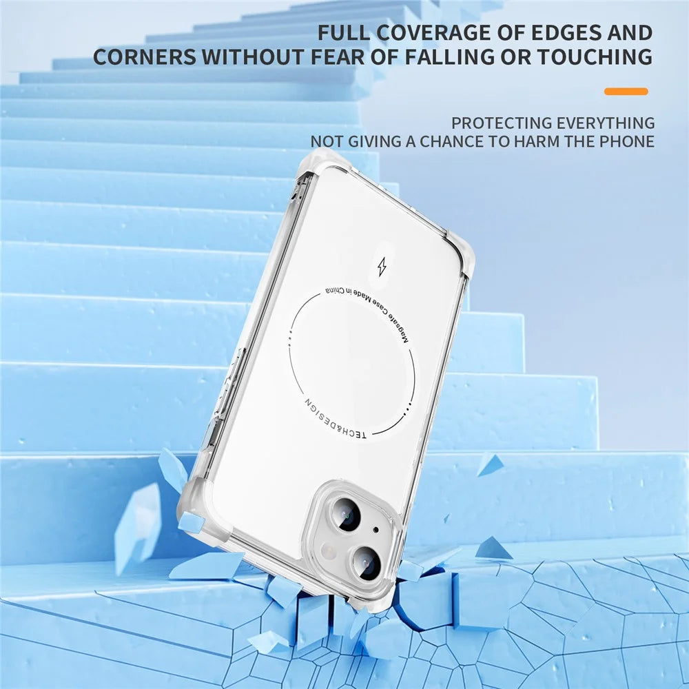 YSM Reinforced Corners Series for iPhone 13 6.1 inch Case Compatible with MagSafe Clear Big Rear Lens Hole Cover - Transparent White - 4