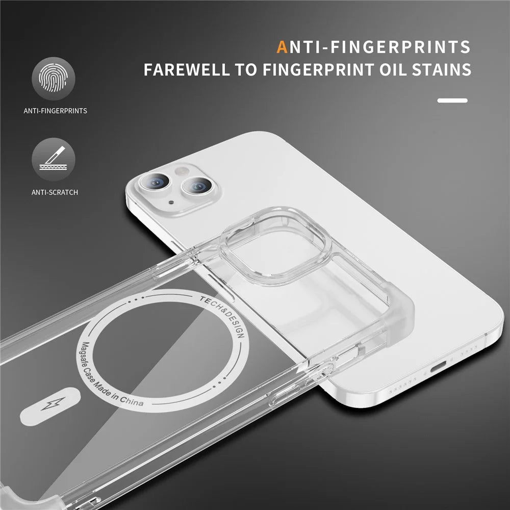 YSM Reinforced Corners Series for iPhone 13 6.1 inch Case Compatible with MagSafe Clear Big Rear Lens Hole Cover - Transparent White - 5