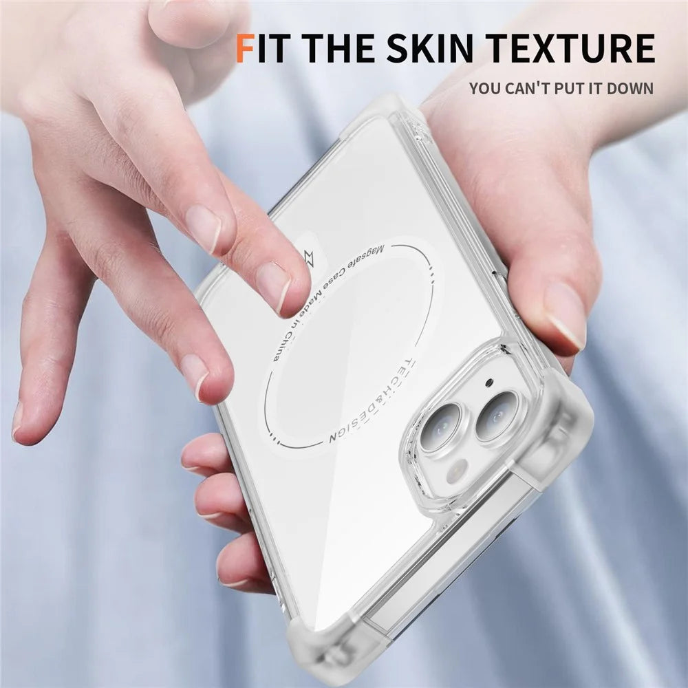 YSM Reinforced Corners Series for iPhone 13 6.1 inch Case Compatible with MagSafe Clear Big Rear Lens Hole Cover - Transparent White - 6