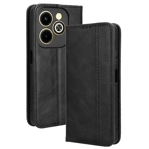 For Infinix Hot 40i X6528B Retro Leather Phone Case Phone Stand Wallet Cover - Black - 1