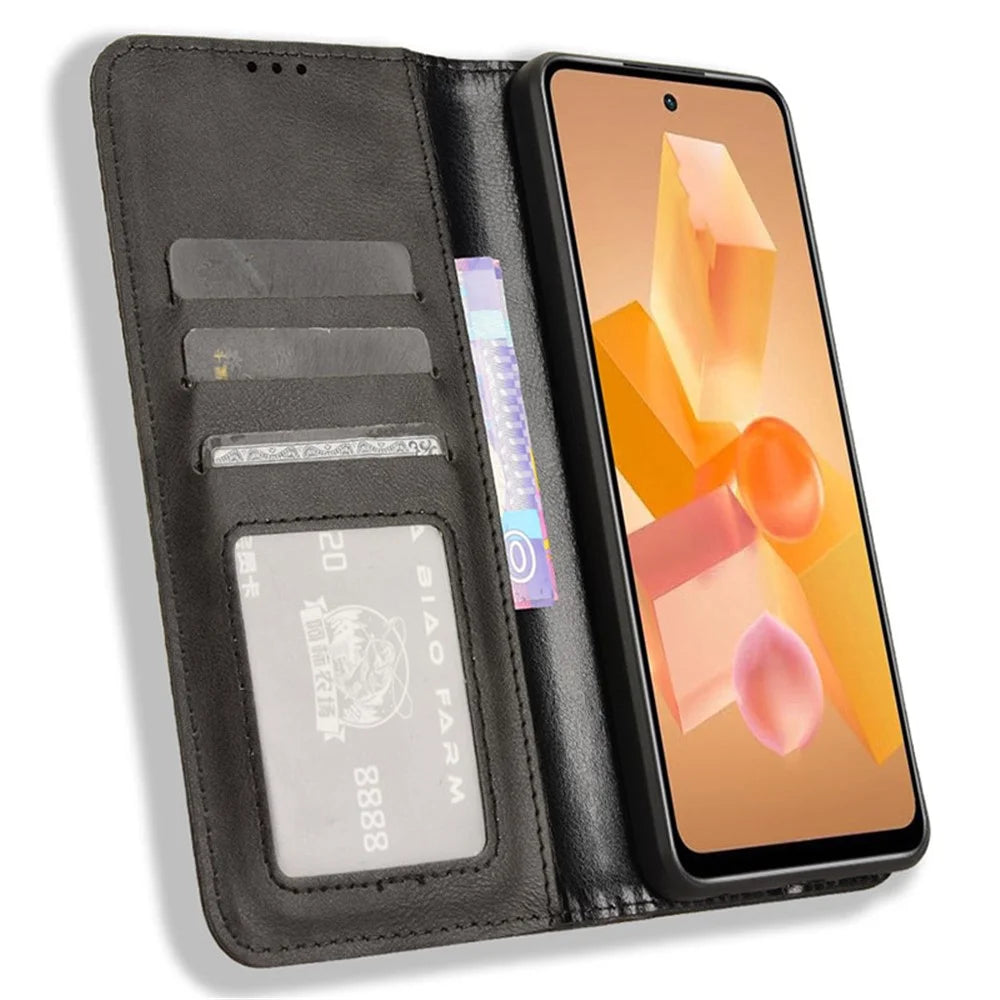 For Infinix Hot 40i X6528B Retro Leather Phone Case Phone Stand Wallet Cover - Black - 2
