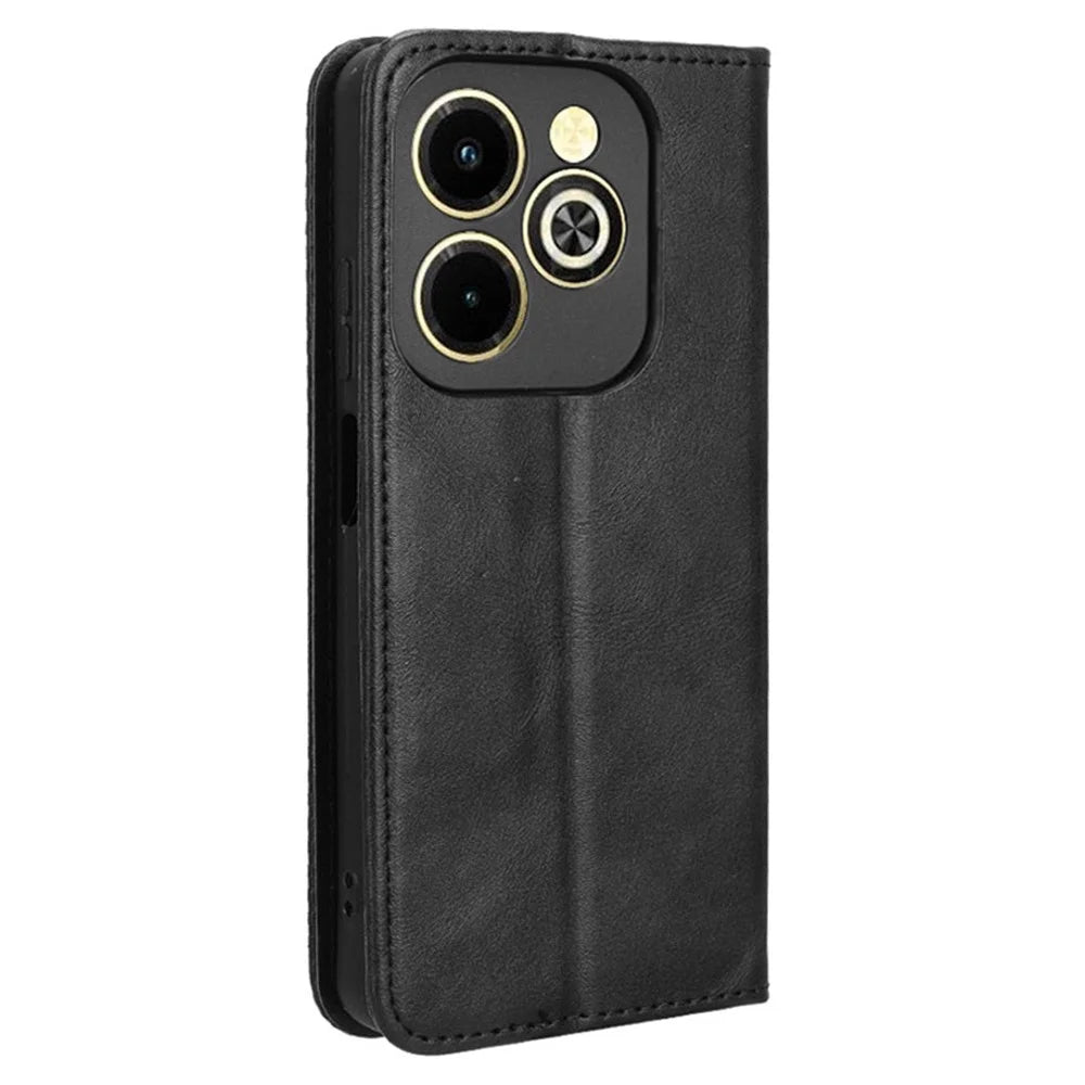 For Infinix Hot 40i X6528B Retro Leather Phone Case Phone Stand Wallet Cover - Black - 7
