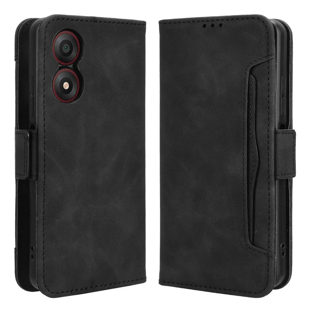 For ZTE Blade A34 Leather Case with Multiple Card Slots Wallet Phone Cover - Black - 1