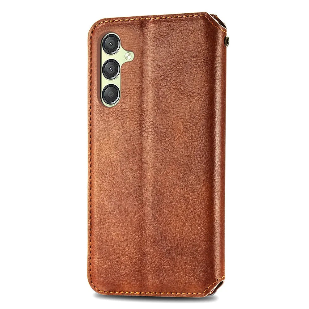 For Samsung Galaxy A25 5G (Global) (161.0 x 76.5 x 8.3mm) PU Leather Case Rhombus Imprint Wallet Stand Phone Cover - Brown - 6
