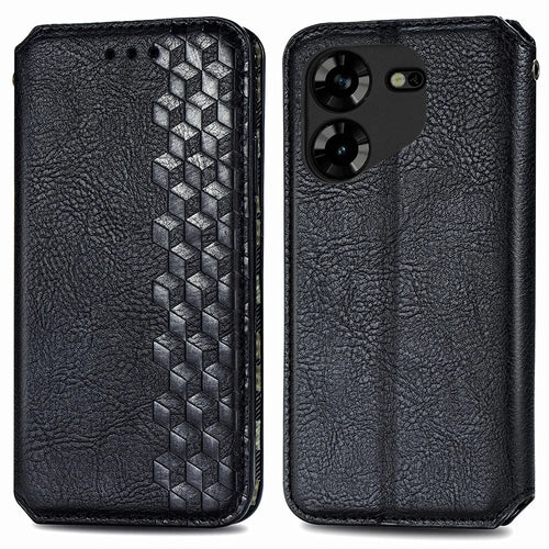 For TECNO Pova 5 4G PU Leather Case Rhombus Imprint Wallet Stand Phone Cover - Black - 1