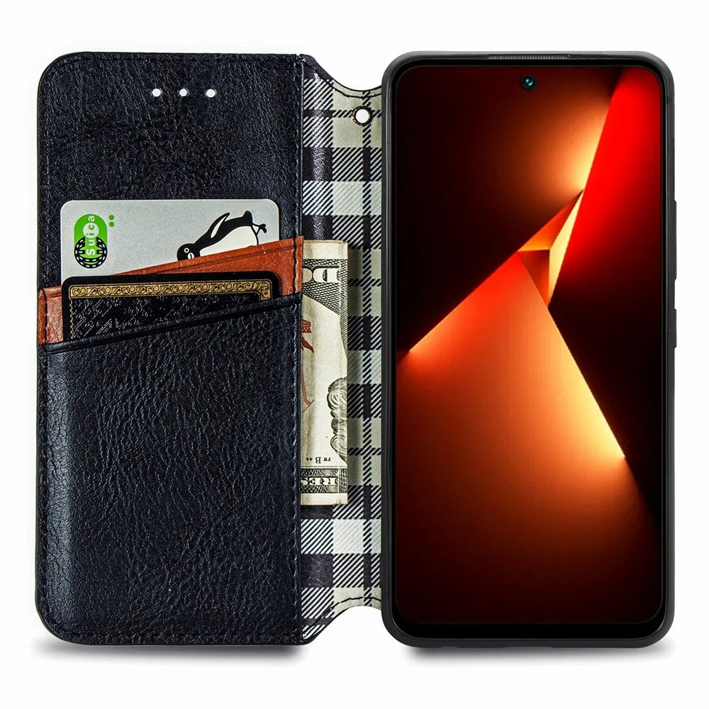 For TECNO Pova 5 4G PU Leather Case Rhombus Imprint Wallet Stand Phone Cover - Black - 2