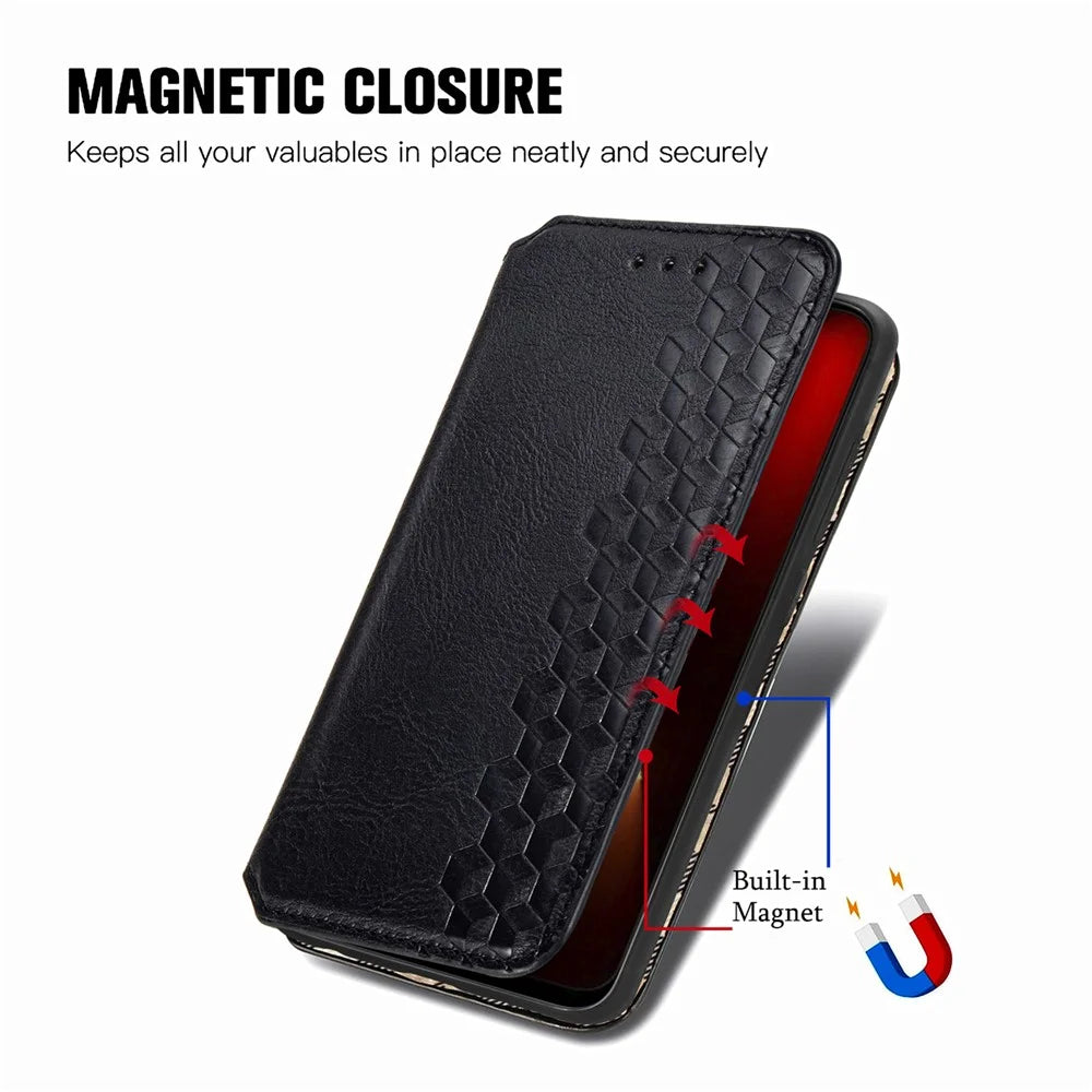 For TECNO Pova 5 4G PU Leather Case Rhombus Imprint Wallet Stand Phone Cover - Black - 4