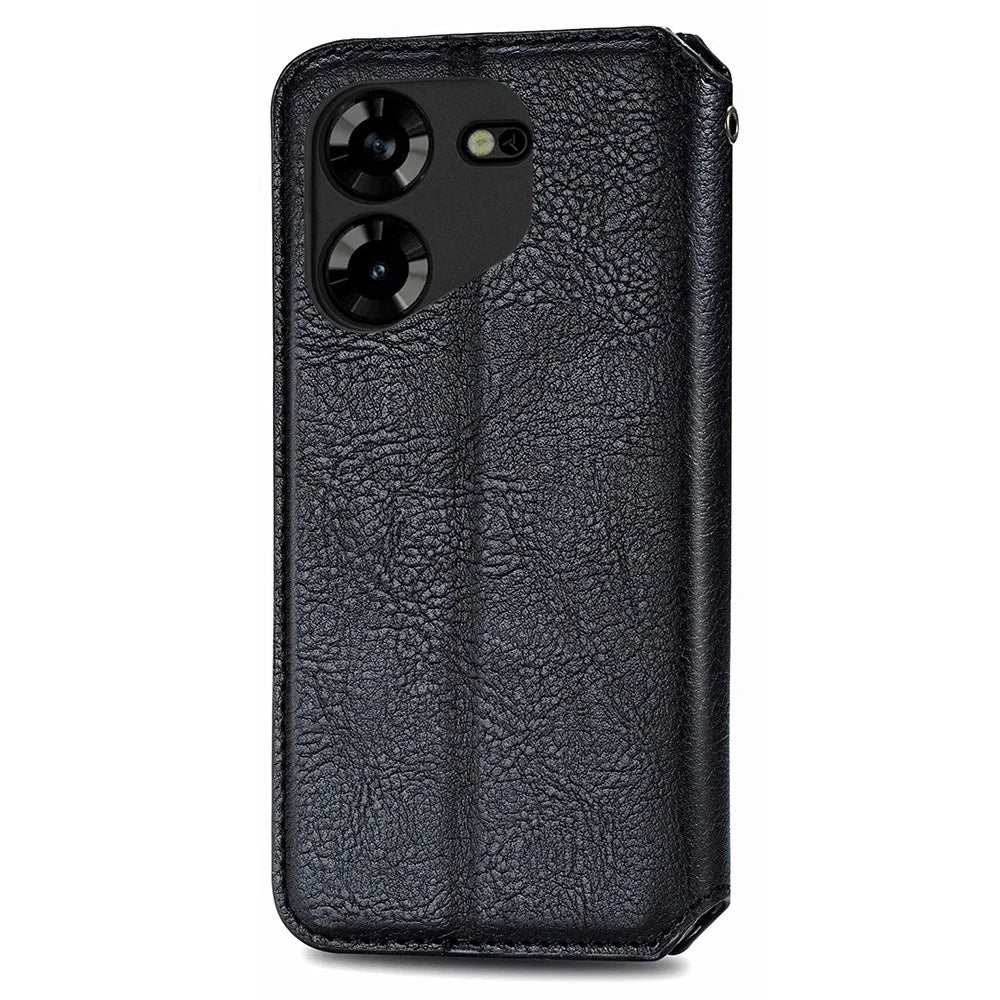 For TECNO Pova 5 4G PU Leather Case Rhombus Imprint Wallet Stand Phone Cover - Black - 6