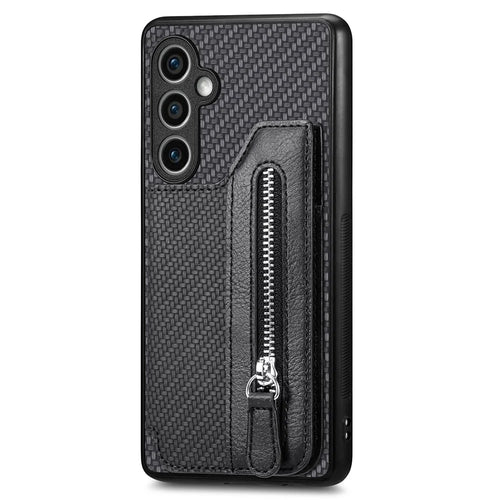 For Samsung Galaxy S23 FE Phone Case Zipper Pocket Wallet Leather Back Cover - Black - 1