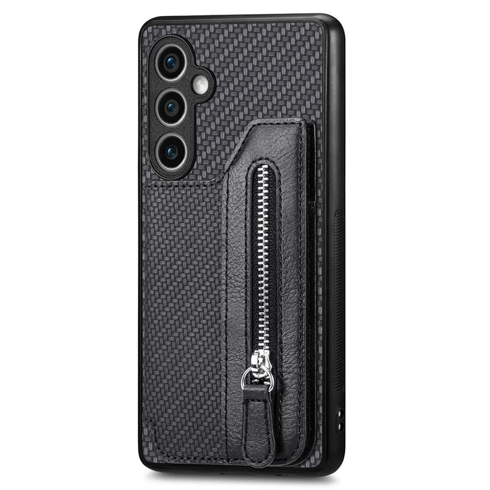 For Samsung Galaxy S23 FE Phone Case Zipper Pocket Wallet Leather Back Cover - Black - 1