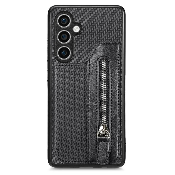 For Samsung Galaxy S23 FE Phone Case Zipper Pocket Wallet Leather Back Cover - Black - 2