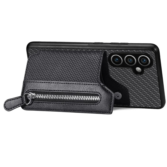 For Samsung Galaxy S23 FE Phone Case Zipper Pocket Wallet Leather Back Cover - Black - 3